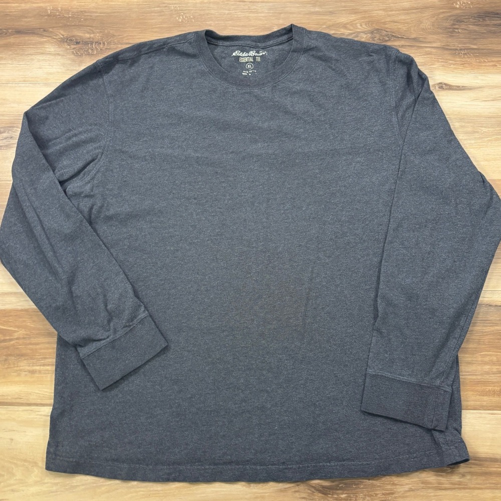 Eddie Bauer Essential Tee Mens XL Classic Cotton Blend Long Sleeve Gray Heritage